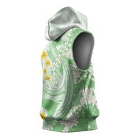 Green Hawaii Shark Tattoo Sleeveless Hoodie Puakenikeni Lei Plumeria Polynesian Pattern