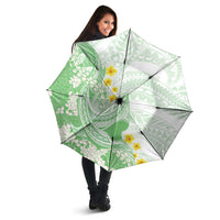 Green Hawaii Shark Tattoo Umbrella Puakenikeni Lei Plumeria Polynesian Pattern