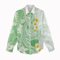 Green Hawaii Shark Tattoo Women Casual Shirt Puakenikeni Lei Plumeria Polynesian Pattern LT14 - Polynesian Pride