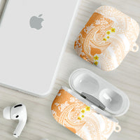 Orange Hawaii Shark Tattoo AirPods Case Puakenikeni Lei Plumeria Polynesian Pattern