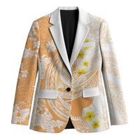 Orange Hawaii Shark Tattoo Blazer Puakenikeni Lei Plumeria Polynesian Pattern