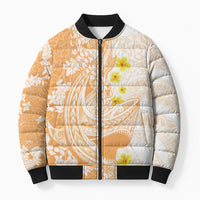 Orange Hawaii Shark Tattoo Bomber Puffer Jacket Puakenikeni Lei Plumeria Polynesian Pattern
