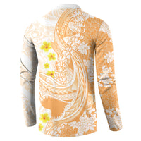 Orange Hawaii Shark Tattoo Button Sweatshirt Puakenikeni Lei Plumeria Polynesian Pattern