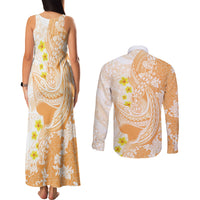 Orange Hawaii Shark Tattoo Couples Matching Tank Maxi Dress and Long Sleeve Button Shirt Puakenikeni Lei Plumeria Polynesian Pattern LT14 - Polynesian Pride