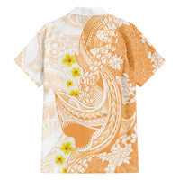 Orange Hawaii Shark Tattoo Family Matching Long Sleeve Bodycon Dress and Hawaiian Shirt Puakenikeni Lei Plumeria Polynesian Pattern LT14 - Polynesian Pride