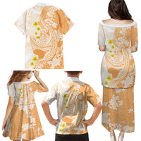 Orange Hawaii Shark Tattoo Family Matching Puletasi and Hawaiian Shirt Puakenikeni Lei Plumeria Polynesian Pattern LT14 - Polynesian Pride
