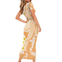 Orange Hawaii Shark Tattoo Family Matching Short Sleeve Bodycon Dress and Hawaiian Shirt Puakenikeni Lei Plumeria Polynesian Pattern LT14 - Polynesian Pride