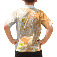 Orange Hawaii Shark Tattoo Kid Hawaiian Shirt Puakenikeni Lei Plumeria Polynesian Pattern