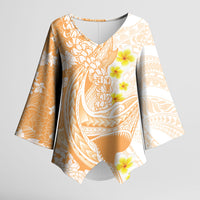Orange Hawaii Shark Tattoo Kimono Sleeve Blouse Puakenikeni Lei Plumeria Polynesian Pattern