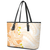 Orange Hawaii Shark Tattoo Leather Tote Bag Puakenikeni Lei Plumeria Polynesian Pattern