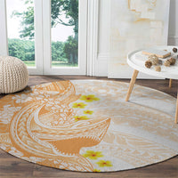 Orange Hawaii Shark Tattoo Round Carpet Puakenikeni Lei Plumeria Polynesian Pattern