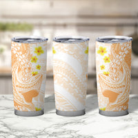 Orange Hawaii Shark Tattoo Tumbler Cup Puakenikeni Lei Plumeria Polynesian Pattern