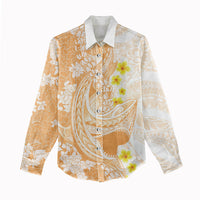 Orange Hawaii Shark Tattoo Women Casual Shirt Puakenikeni Lei Plumeria Polynesian Pattern LT14 - Polynesian Pride