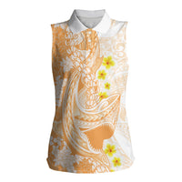 Orange Hawaii Shark Tattoo Women Sleeveless Polo Shirt Puakenikeni Lei Plumeria Polynesian Pattern LT14 Female Orange - Polynesian Pride