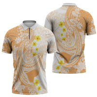 Orange Hawaii Shark Tattoo Zipper Polo Shirt Puakenikeni Lei Plumeria Polynesian Pattern