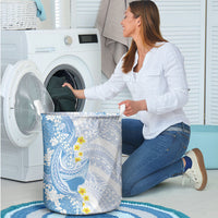 Blue Hawaii Shark Tattoo Laundry Basket Puakenikeni Lei Plumeria Polynesian Pattern