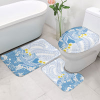 Blue Hawaii Shark Tattoo Bathroom Set Puakenikeni Lei Plumeria Polynesian Pattern
