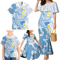Blue Hawaii Shark Tattoo Family Matching Mermaid Dress and Hawaiian Shirt Puakenikeni Lei Plumeria Polynesian Pattern LT14 - Polynesian Pride