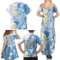 Blue Hawaii Shark Tattoo Family Matching Summer Maxi Dress and Hawaiian Shirt Puakenikeni Lei Plumeria Polynesian Pattern LT14 - Polynesian Pride