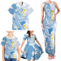 Blue Hawaii Shark Tattoo Family Matching Tank Maxi Dress and Hawaiian Shirt Puakenikeni Lei Plumeria Polynesian Pattern LT14 - Polynesian Pride