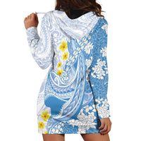 Blue Hawaii Shark Tattoo Hoodie Dress Puakenikeni Lei Plumeria Polynesian Pattern LT14 - Polynesian Pride