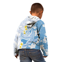 Blue Hawaii Shark Tattoo Kid Hoodie Puakenikeni Lei Plumeria Polynesian Pattern