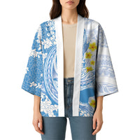 Blue Hawaii Shark Tattoo Kimono Puakenikeni Lei Plumeria Polynesian Pattern