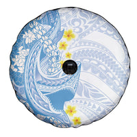 Blue Hawaii Shark Tattoo Spare Tire Cover Puakenikeni Lei Plumeria Polynesian Pattern
