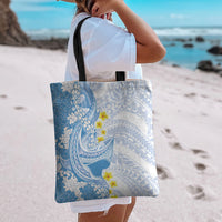 Blue Hawaii Shark Tattoo Tote Bag Puakenikeni Lei Plumeria Polynesian Pattern