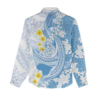 Blue Hawaii Shark Tattoo Women Casual Shirt Puakenikeni Lei Plumeria Polynesian Pattern LT14 - Polynesian Pride
