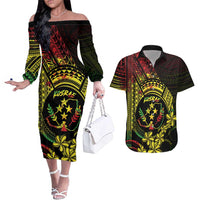 Reggae Kosrae Liberation Day Couples Matching Off The Shoulder Long Sleeve Dress and Hawaiian Shirt September 8 Polynesian Tattoo LT14 Reggae - Polynesian Pride