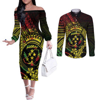 Reggae Kosrae Liberation Day Couples Matching Off The Shoulder Long Sleeve Dress and Long Sleeve Button Shirt September 8 Polynesian Tattoo LT14 Reggae - Polynesian Pride
