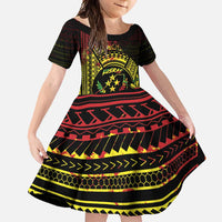 Reggae Kosrae Liberation Day Family Matching Off Shoulder Maxi Dress and Hawaiian Shirt September 8 Polynesian Tattoo LT14 Daughter's Dress Reggae - Polynesian Pride