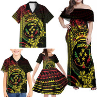 Reggae Kosrae Liberation Day Family Matching Off Shoulder Maxi Dress and Hawaiian Shirt September 8 Polynesian Tattoo LT14 - Polynesian Pride