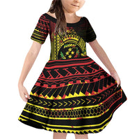 Reggae Kosrae Liberation Day Family Matching Off Shoulder Short Dress and Hawaiian Shirt September 8 Polynesian Tattoo LT14 Daughter's Dress Reggae - Polynesian Pride