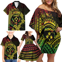 Reggae Kosrae Liberation Day Family Matching Off Shoulder Short Dress and Hawaiian Shirt September 8 Polynesian Tattoo LT14 - Polynesian Pride