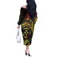 Reggae Kosrae Liberation Day Off The Shoulder Long Sleeve Dress September 8 Polynesian Tattoo - Polynesian Pride