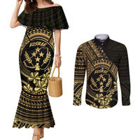 Gold Kosrae Liberation Day Couples Matching Mermaid Dress and Long Sleeve Button Shirt September 8 Polynesian Tattoo LT14 Gold - Polynesian Pride