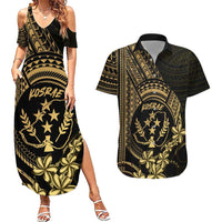 Gold Kosrae Liberation Day Couples Matching Summer Maxi Dress and Hawaiian Shirt September 8 Polynesian Tattoo LT14 Gold - Polynesian Pride