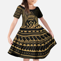 Gold Kosrae Liberation Day Family Matching Mermaid Dress and Hawaiian Shirt September 8 Polynesian Tattoo LT14 Daughter's Dress Gold - Polynesian Pride