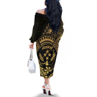 Gold Kosrae Liberation Day Family Matching Off The Shoulder Long Sleeve Dress and Hawaiian Shirt September 8 Polynesian Tattoo LT14 - Polynesian Pride