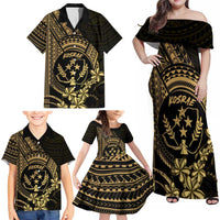 Gold Kosrae Liberation Day Family Matching Off Shoulder Maxi Dress and Hawaiian Shirt September 8 Polynesian Tattoo LT14 - Polynesian Pride