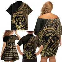 Gold Kosrae Liberation Day Family Matching Off Shoulder Short Dress and Hawaiian Shirt September 8 Polynesian Tattoo LT14 - Polynesian Pride