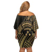 Gold Kosrae Liberation Day Family Matching Off Shoulder Short Dress and Hawaiian Shirt September 8 Polynesian Tattoo LT14 - Polynesian Pride