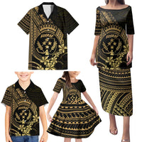 Gold Kosrae Liberation Day Family Matching Puletasi and Hawaiian Shirt September 8 Polynesian Tattoo LT14 - Polynesian Pride