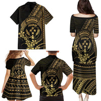 Gold Kosrae Liberation Day Family Matching Puletasi and Hawaiian Shirt September 8 Polynesian Tattoo LT14 - Polynesian Pride