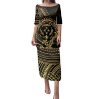 Gold Kosrae Liberation Day Family Matching Puletasi and Hawaiian Shirt September 8 Polynesian Tattoo LT14 Mom's Dress Gold - Polynesian Pride