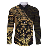 Gold Kosrae Liberation Day Family Matching Short Sleeve Bodycon Dress and Hawaiian Shirt September 8 Polynesian Tattoo LT14 Dad's Shirt - Long Sleeve Gold - Polynesian Pride