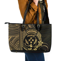 Gold Kosrae Liberation Day Leather Tote Bag September 8 Polynesian Tattoo - Polynesian Pride