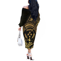 Gold Kosrae Liberation Day Off The Shoulder Long Sleeve Dress September 8 Polynesian Tattoo - Polynesian Pride
